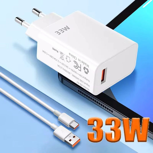 33W USB Fast Charger QC 3.0 for Xiaomi 14/13/12/11/10 Ultra Redmi Note 12T/13 Pro/K60/K50 POCO F5 EU/US Plug Power Adapter