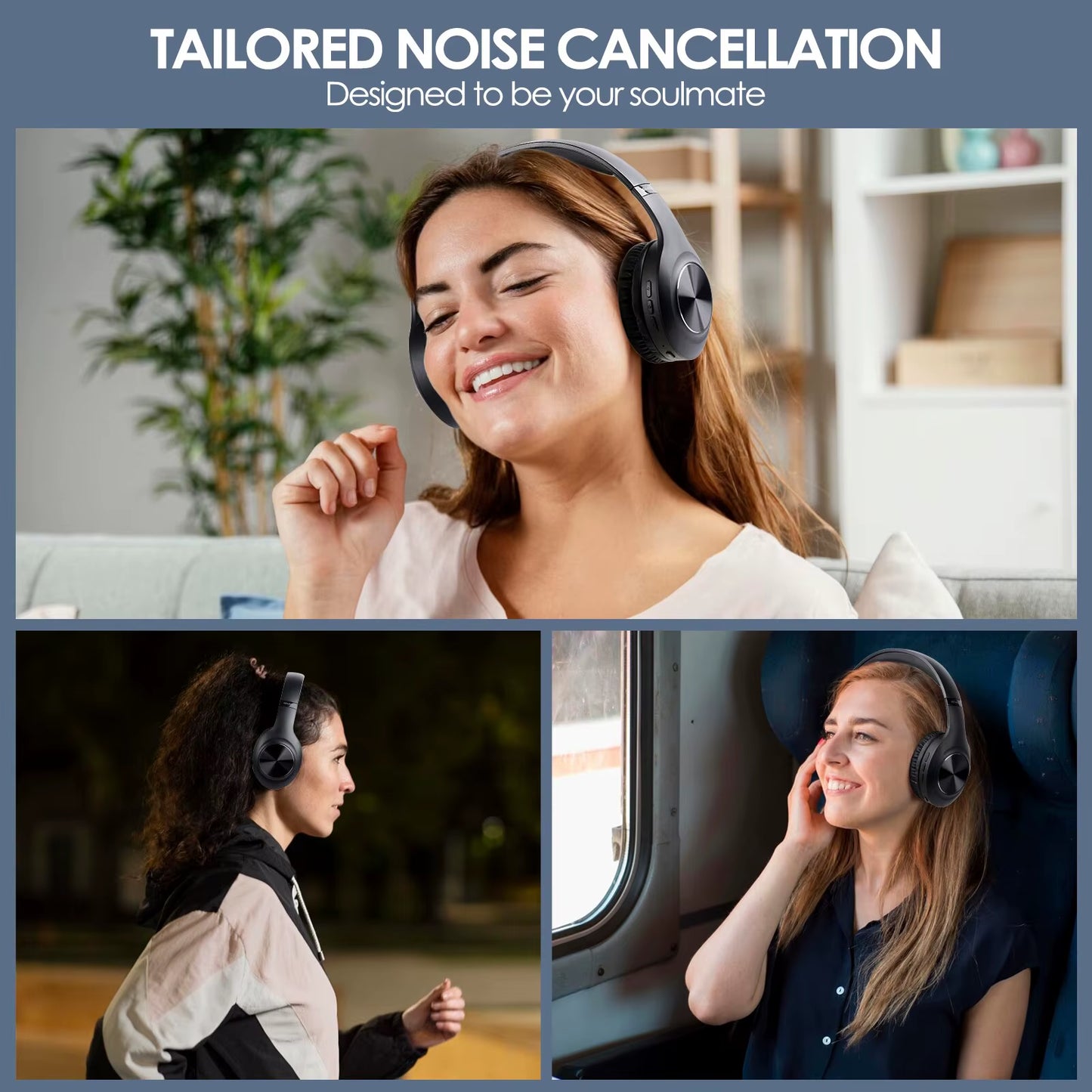 Siindoo JH-ANC923 Foldable Over-Ear Wireless Headphones with Active Noise Cancelling, Hi-Fi Stereo Sound, and Built-in Microphone