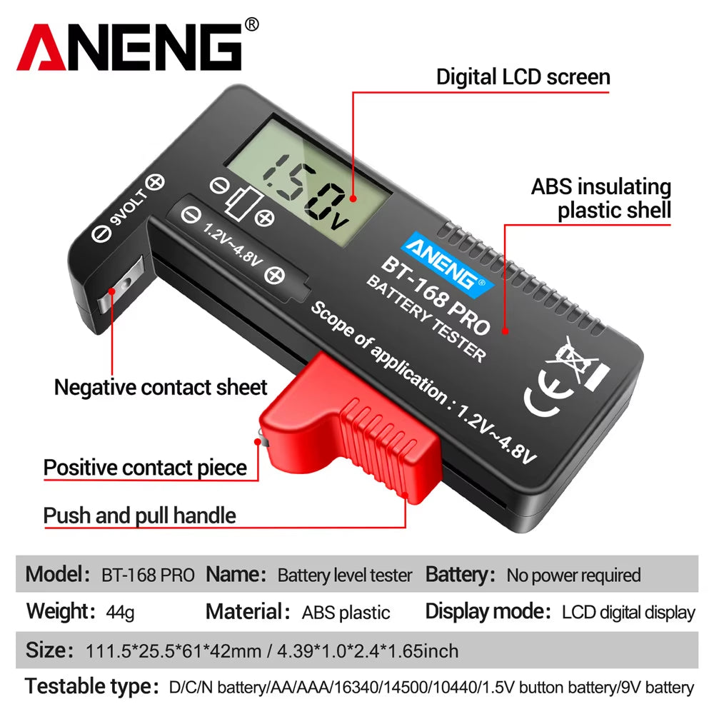 ANENG BT-168 PRO Digital Lithium Battery Capacity Tester Checkered Load Analyzer Display Check AAA AA Button Cell Universal Test