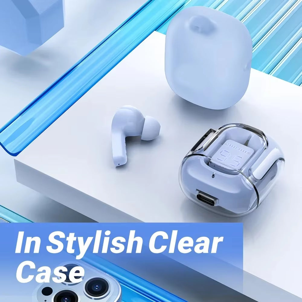 T2 Wireless Bluetooth Earphones with Transparent Design, HIFI Stereo Sound, LED Power Display, Compatible with Xiaomi
