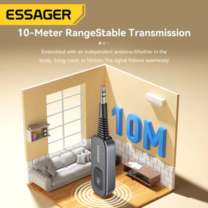 Essager Bluetooth 5.1 Audio Receiver Transmitter 3.5MM 3.5 AUX with Mic Stereo Music Wireless Adapter for PC TV Car Speakers
