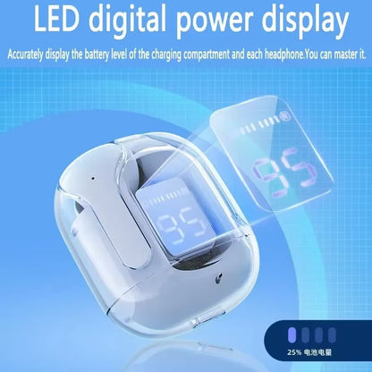 T2 Wireless Bluetooth Earphones with Transparent Design, HIFI Stereo Sound, LED Power Display, Compatible with Xiaomi