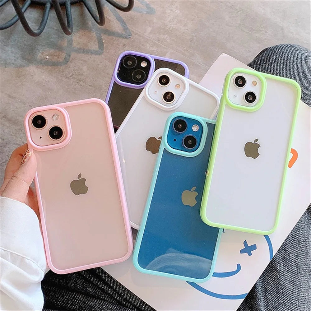 Candy Shockproof Silicone Bumper Phone Case for Iphone 16 15 14 11 12 13 Pro Max XS XR 8 7Plus Transparent Protection Back Cover