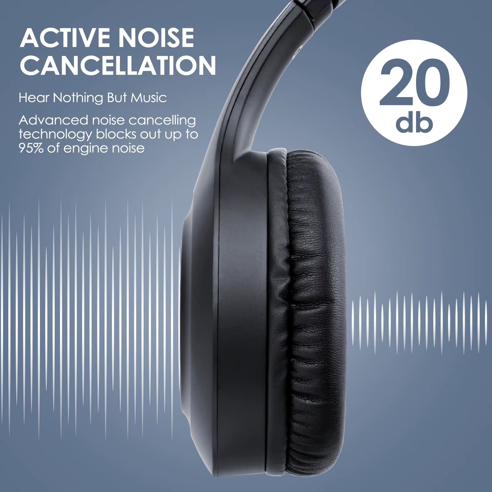 Siindoo JH-ANC923 Foldable Over-Ear Wireless Headphones with Active Noise Cancelling, Hi-Fi Stereo Sound, and Built-in Microphone