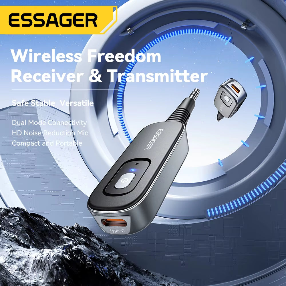 Essager Bluetooth 5.1 Audio Receiver Transmitter 3.5MM 3.5 AUX with Mic Stereo Music Wireless Adapter for PC TV Car Speakers
