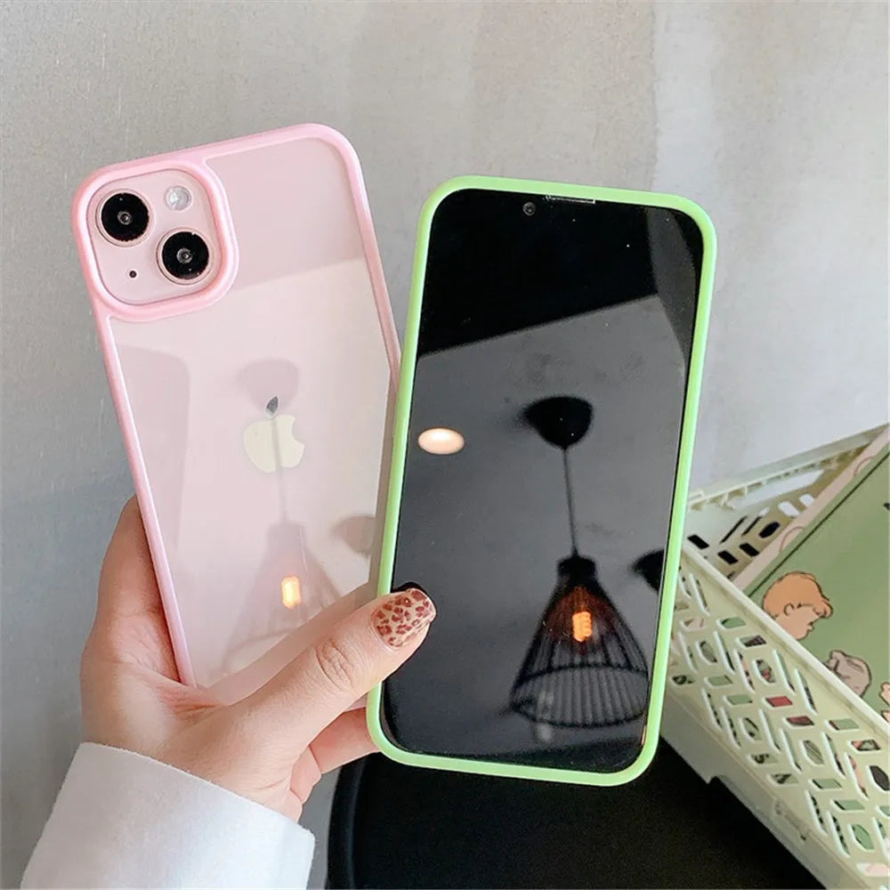 Candy Shockproof Silicone Bumper Phone Case for Iphone 16 15 14 11 12 13 Pro Max XS XR 8 7Plus Transparent Protection Back Cover
