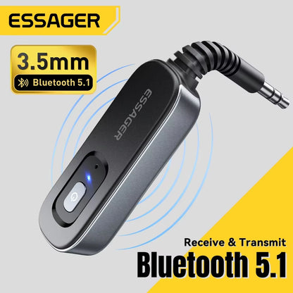 Essager Bluetooth 5.1 Audio Receiver Transmitter 3.5MM 3.5 AUX with Mic Stereo Music Wireless Adapter for PC TV Car Speakers