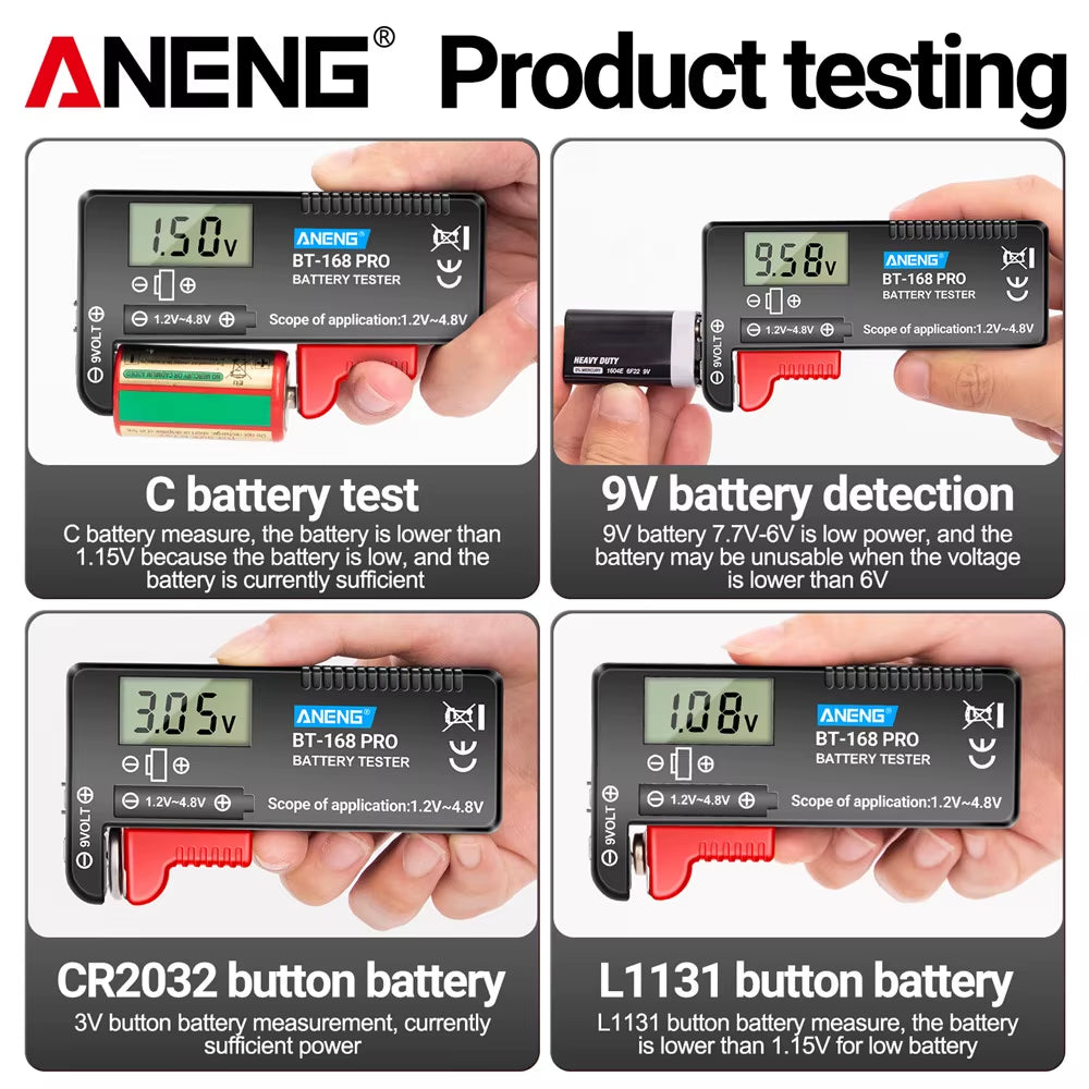 ANENG BT-168 PRO Digital Lithium Battery Capacity Tester Checkered Load Analyzer Display Check AAA AA Button Cell Universal Test