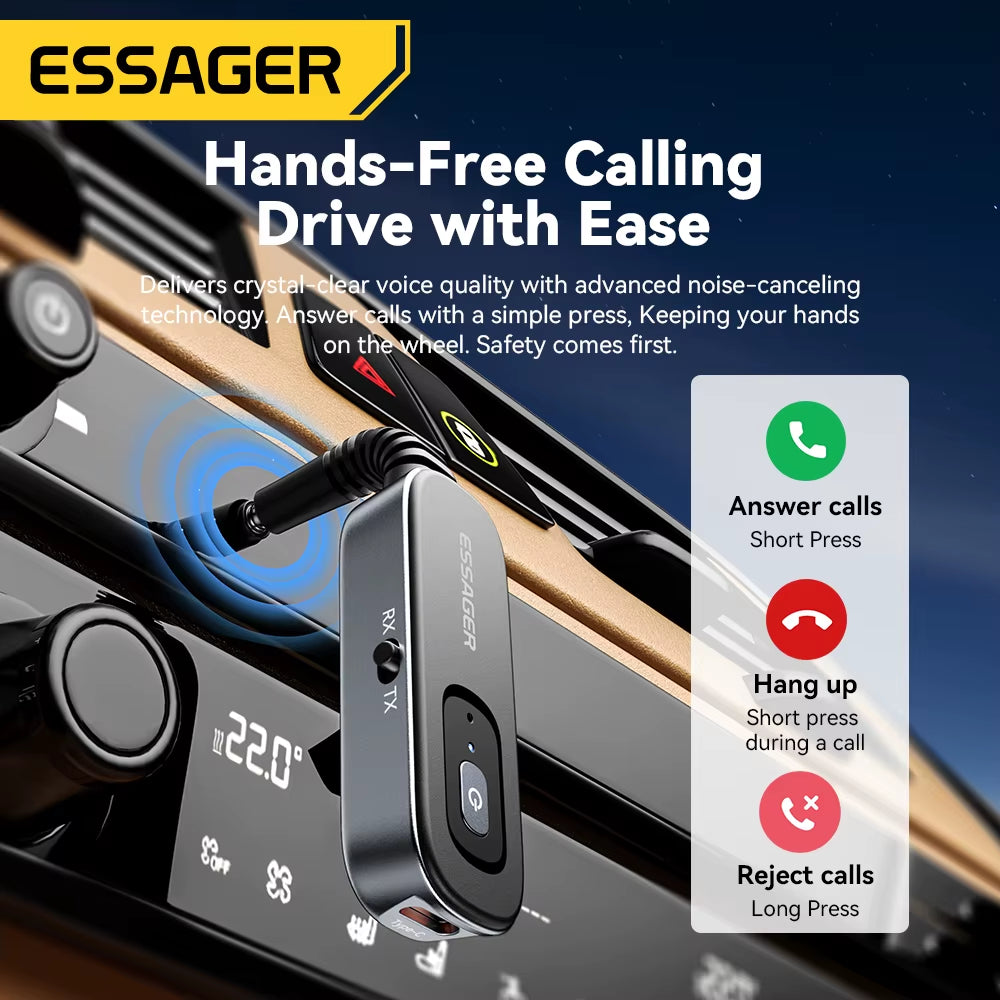 Essager Bluetooth 5.1 Audio Receiver Transmitter 3.5MM 3.5 AUX with Mic Stereo Music Wireless Adapter for PC TV Car Speakers