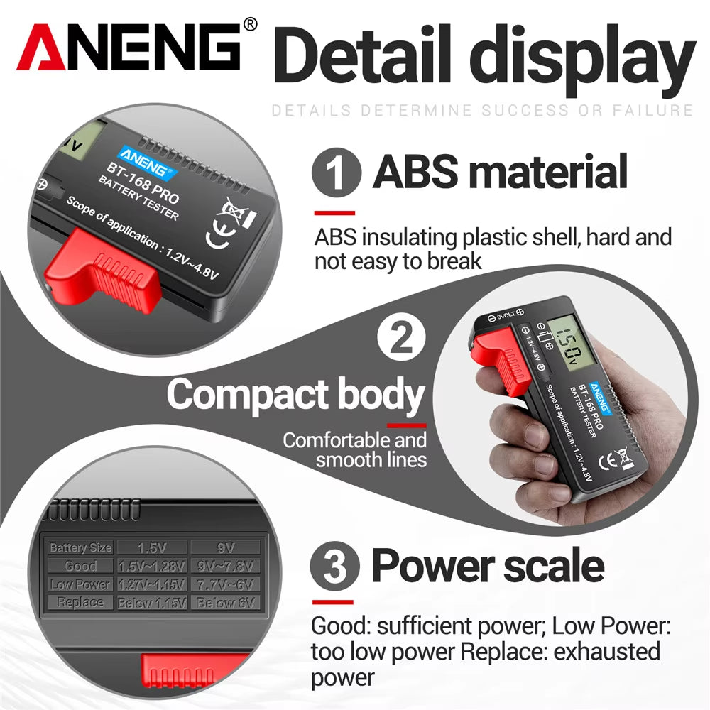 ANENG BT-168 PRO Digital Lithium Battery Capacity Tester Checkered Load Analyzer Display Check AAA AA Button Cell Universal Test