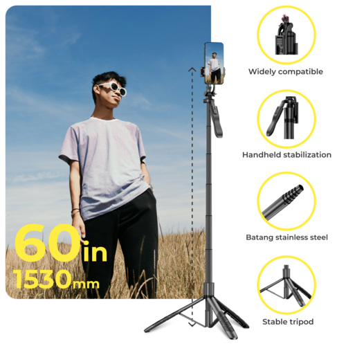 Phone tripod 62 inch selfie stick for cell phone with remote 