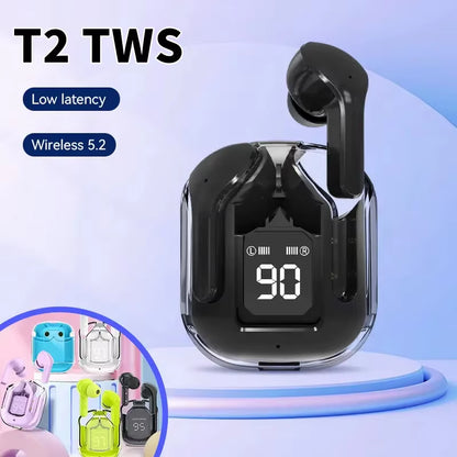 T2 Wireless Bluetooth Earphones with Transparent Design, HIFI Stereo Sound, LED Power Display, Compatible with Xiaomi