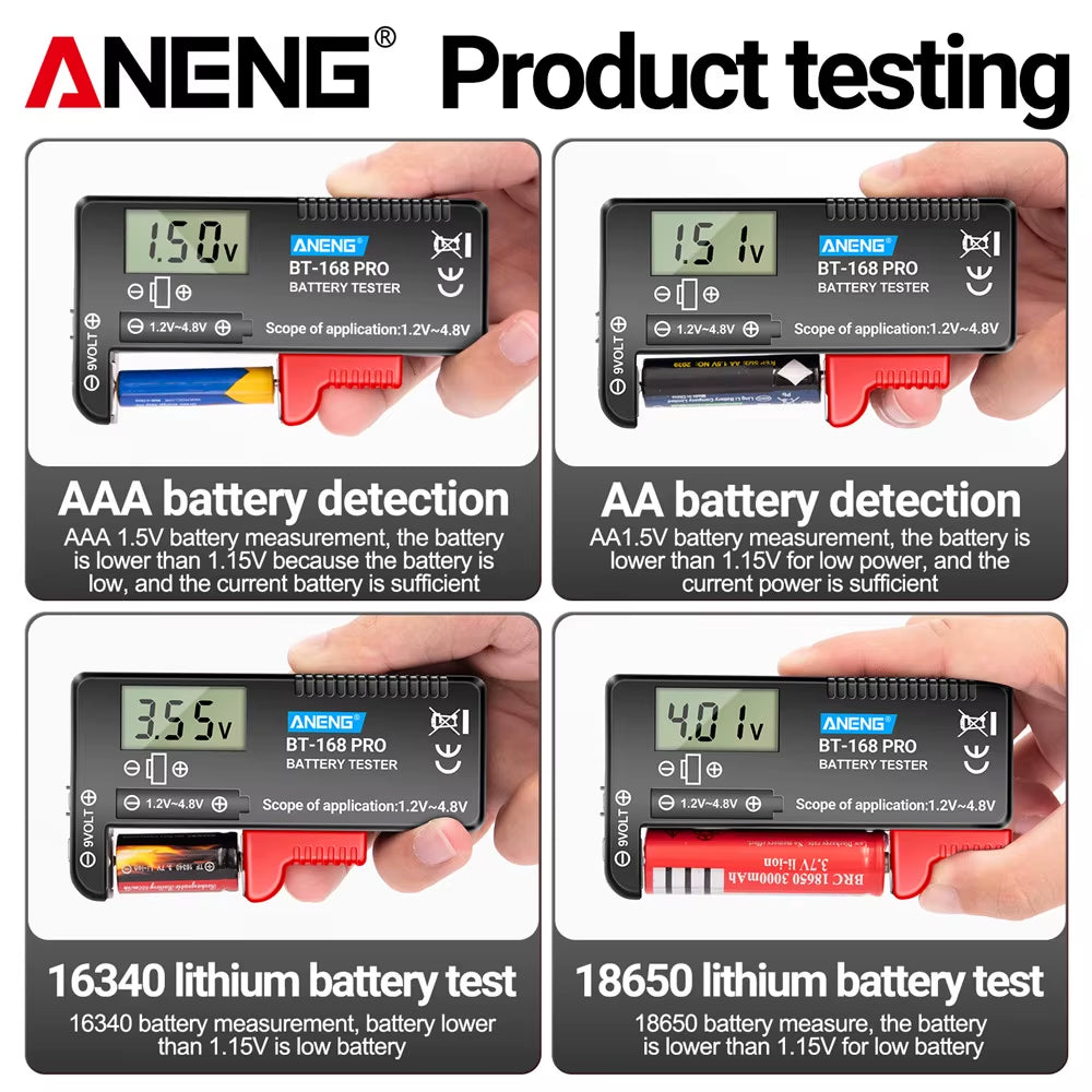ANENG BT-168 PRO Digital Lithium Battery Capacity Tester Checkered Load Analyzer Display Check AAA AA Button Cell Universal Test