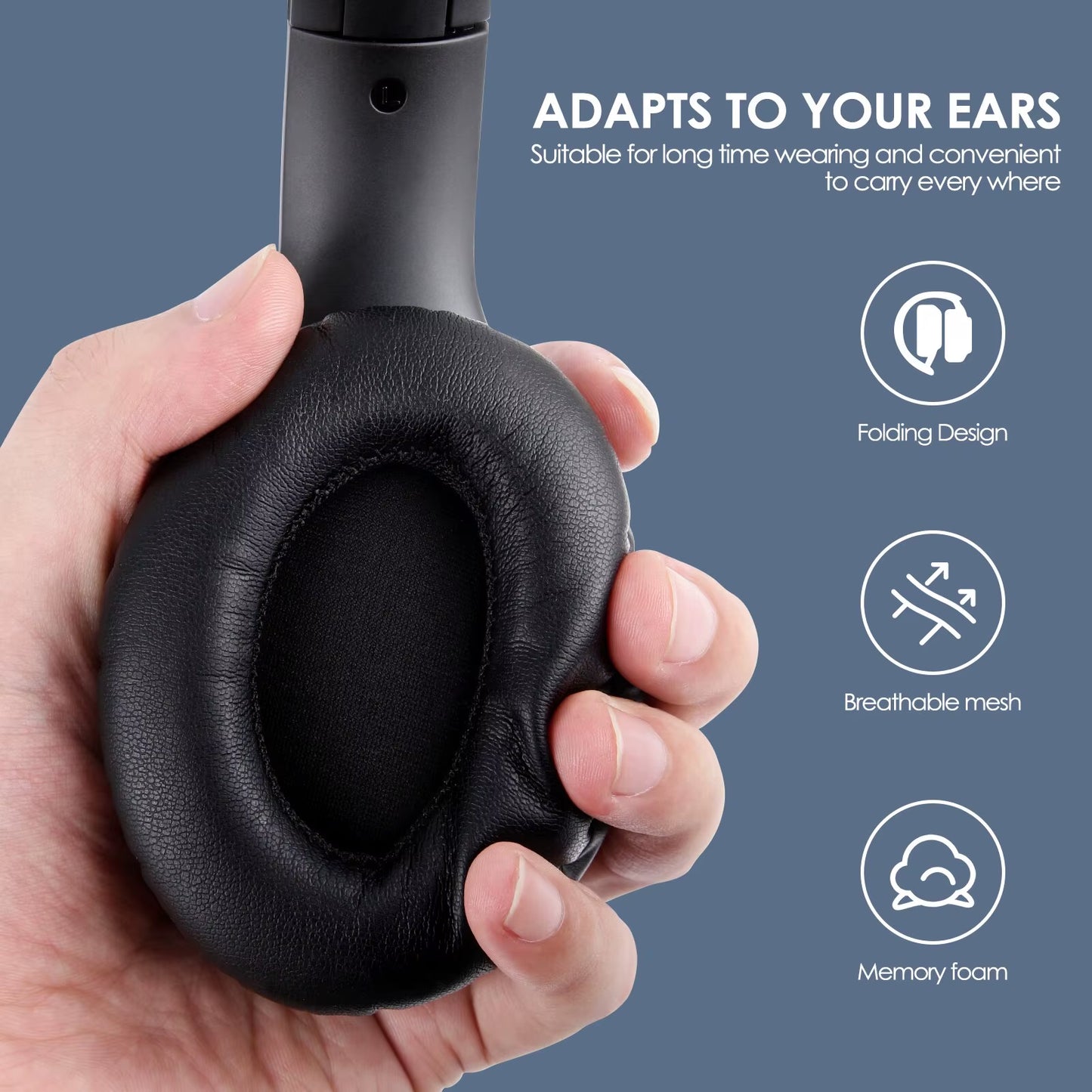 Siindoo JH-ANC923 Foldable Over-Ear Wireless Headphones with Active Noise Cancelling, Hi-Fi Stereo Sound, and Built-in Microphone